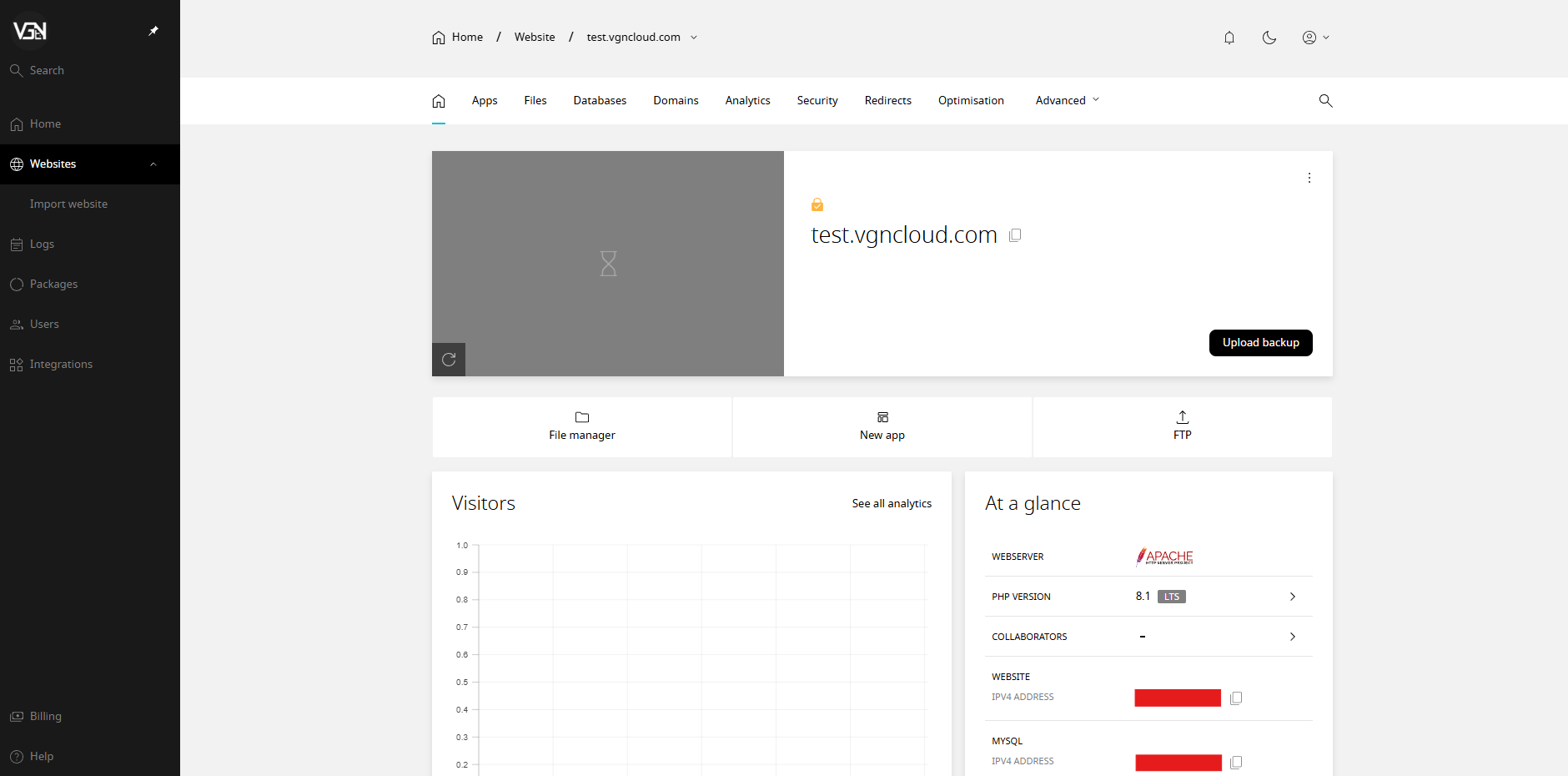 Web hosting control panel preview